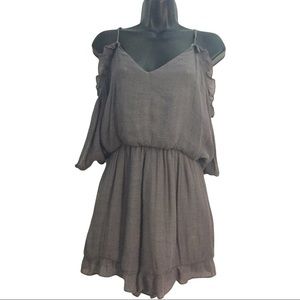 Wishlist Gray Romper with Cold Shoulder Ruffle Sleeve Size Small